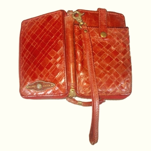 Elliott Lucca Red Leather Woven Zip Around Wristlet Wallet - Picture 3 of 8